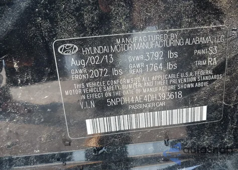 2013 Hyundai Elantra Gls из США, поврежденный, VIN 5NPDH4AE4DH393618